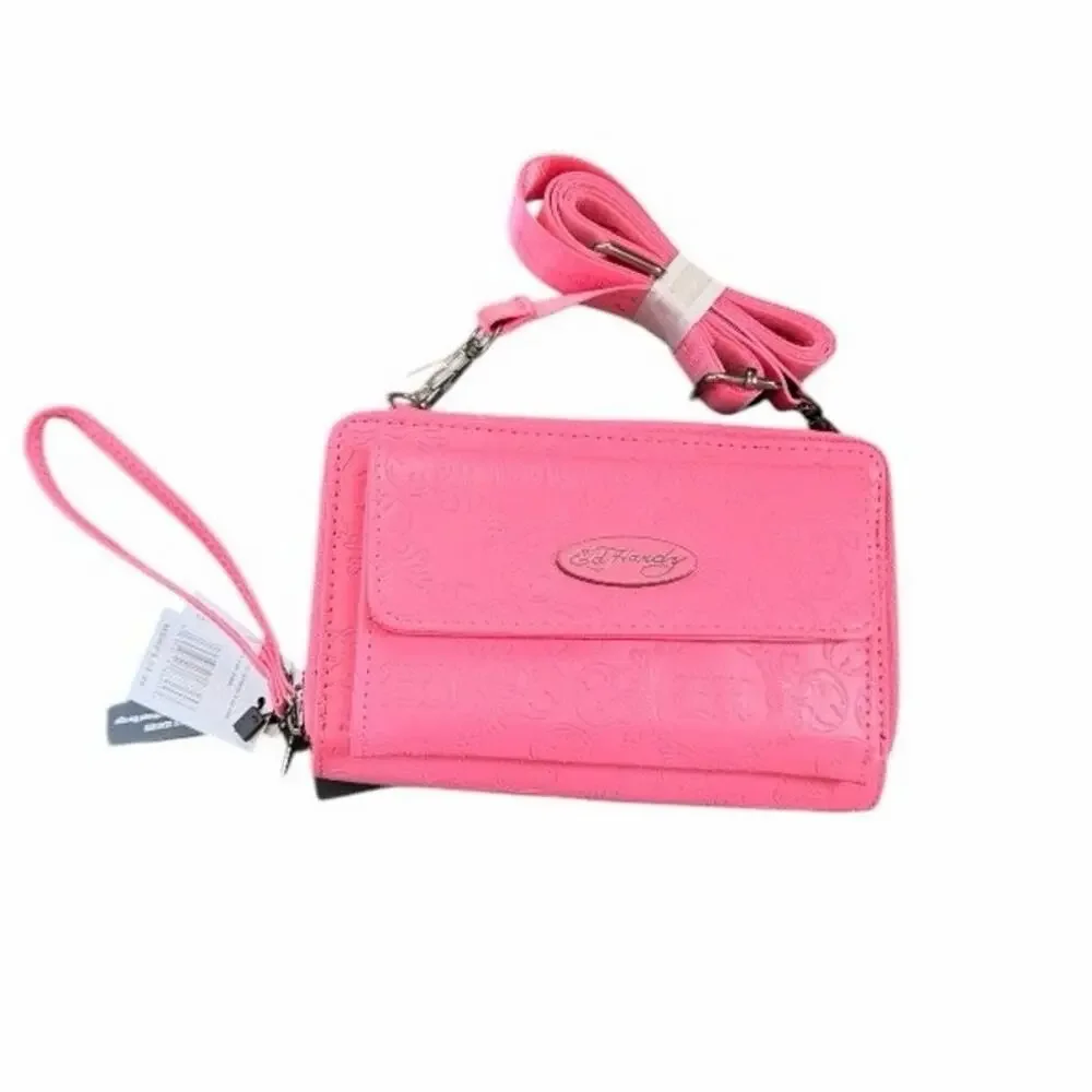 Ed Hardy Fuchsia Pink 3-in-1 Phone Wallet Crossbody